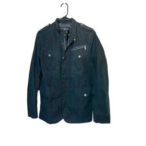 Express Mens Utility Zip Snap Jacket Lined Cotton Black Multi Pockets Medium